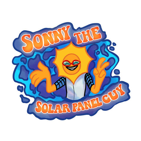 A logo of the same sun character with a 70s esque font reading, "Sonny the Solar Panel Guy"